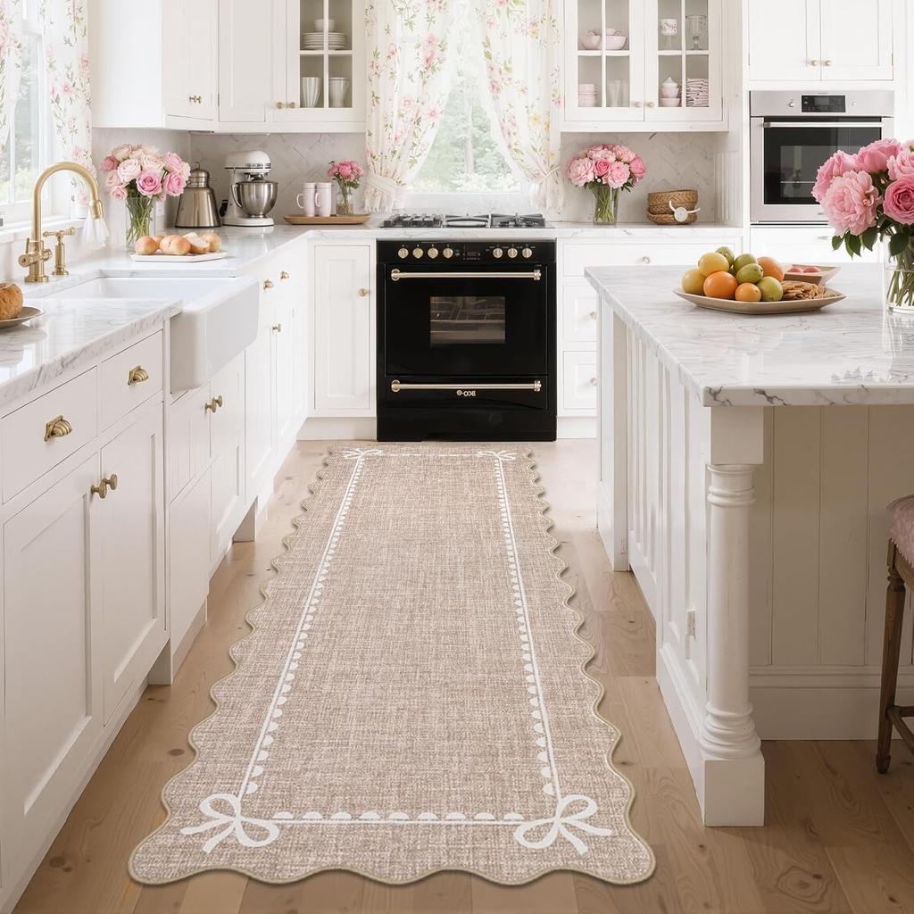 Kitchen Floor Mat Hallway Runner Rug Non-slip Long Carpet Home Decoration Insect Scalloped Bow Carpets Laundry Room Foot Mats