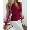 Fashion Sexy Deep V Neck Pullover Shirt Women Elegant Splice Lace Long Sleeve Blouse Female Solid Color Slim Fit Wrap Bust Tops