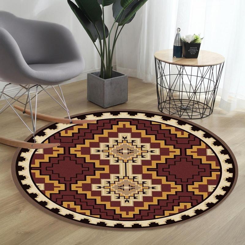 

Native American Style Round Carpet Rug Tribal Aztec Geometric Pattern Mat home decoration Red Black Southwest Design 80cm x 80cm