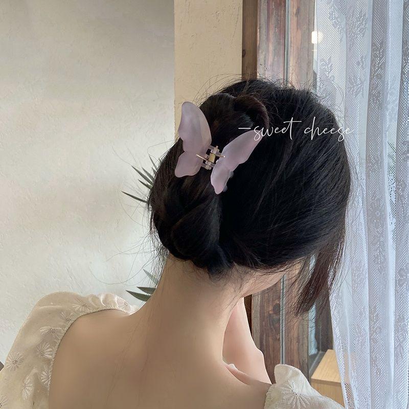 Fairy Transparent Butterfly Hair Clip: Frosted Shark Claw for Half-Tied Summer Styles