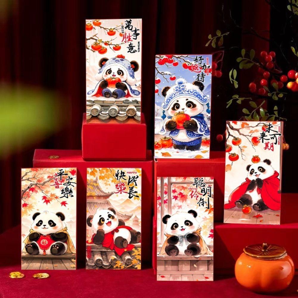 6pcs Cute New Year Panda Red Envelopes Traditional Gifts Packing Bags  Kids Gifts