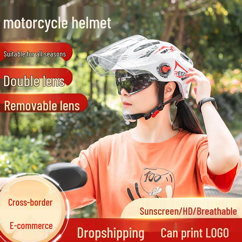 Dual-Lens Electric Vehicle Helmet for All Seasons - Unisex