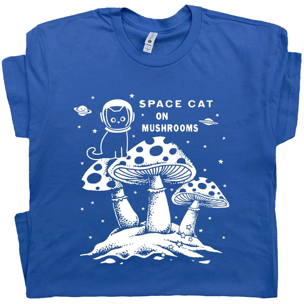 Space Cat on Mushrooms Shirt Funny Cat Shirts Retro Psychedelic Weird Unusual T Unisex T-Shirt S
