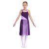 Girls Sleeveless Mesh Straps Color Contrast Leotard Dress for Lyrical Contemporary Dance Performance