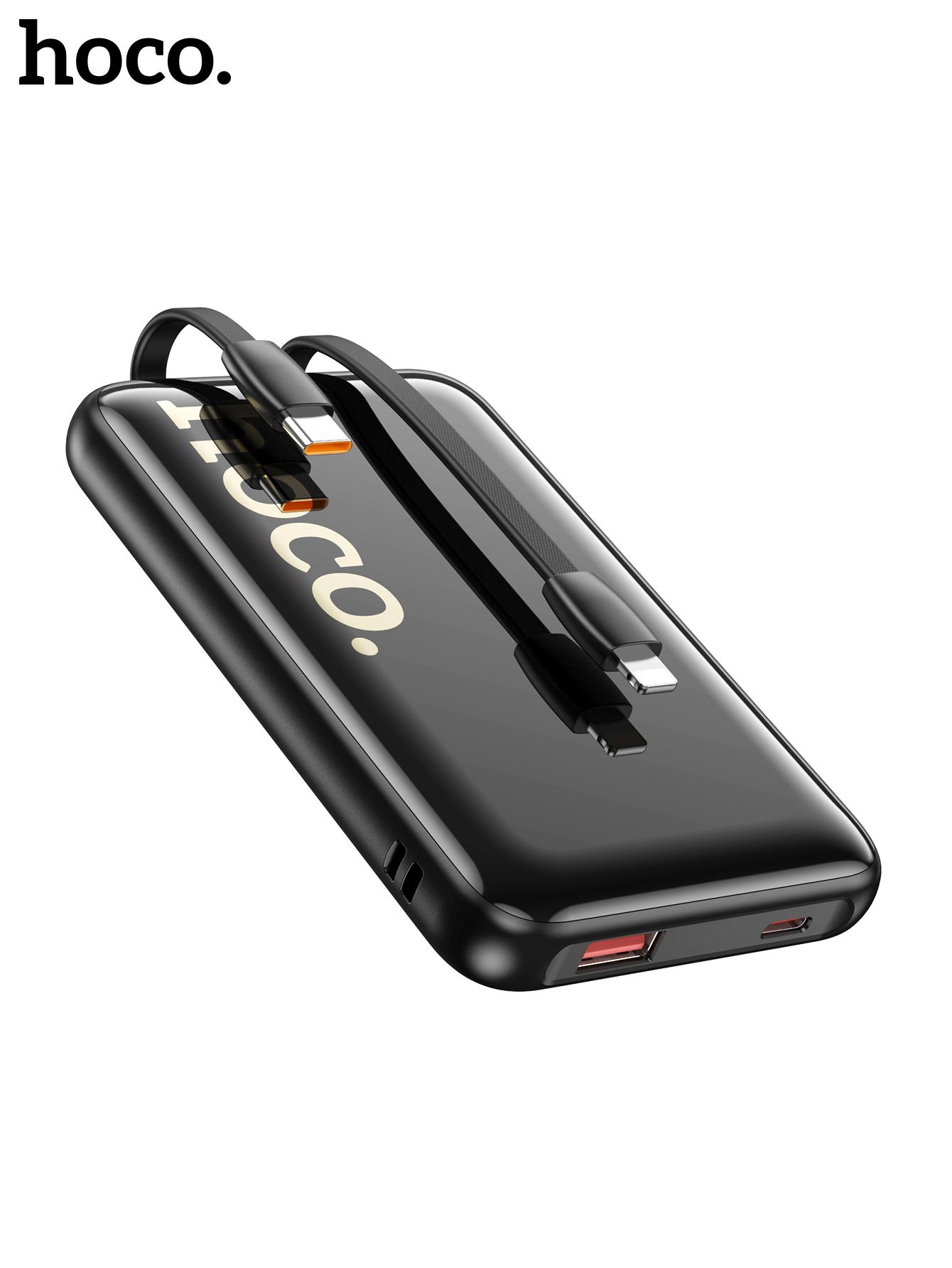 

Hoco. Q37 10000 мАч 22.5 Вт Повербанк со встроенными кабелями USB-C/Lightning, быстрая зарядка PD20W, цифровой дисплей чёрный