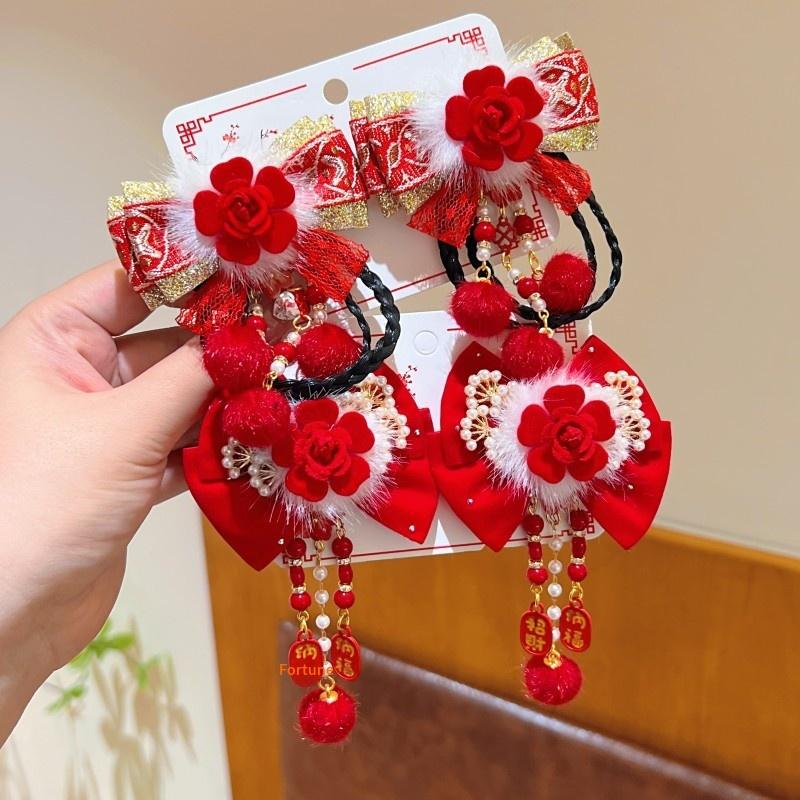 Hanfu Kopfschmuck Kinder Neujahr Haarnadel Niedlich Süß Chinesischer Stil Rote Haarspangen Quaste Antiker Stil Haarspange