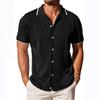 Mens Contrast Trim Short Sleeve Knit Polo Shirt Button Down Hollow Out Casual Summer Top