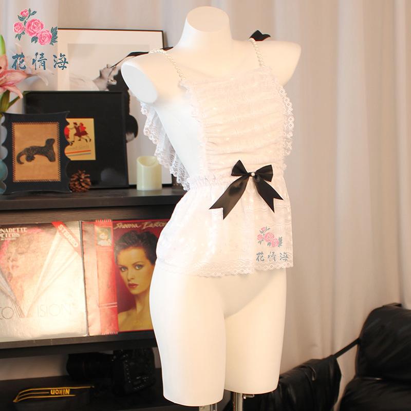 Sex underwear sexy pure desire wind pearl suspender tights leak back bow lace