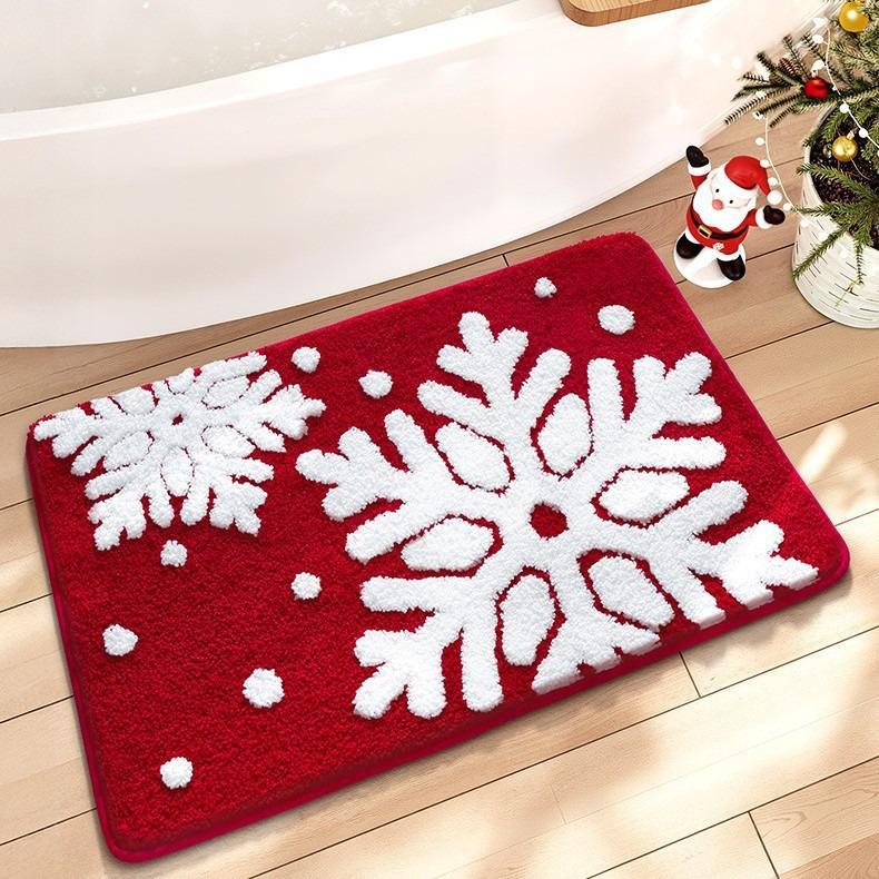 VIKAMA Christmas Cartoon Imitation Cashmere Rug Soft Bathroom Mat Living Room Bedroom Entryway Doormat Holiday Home Decor