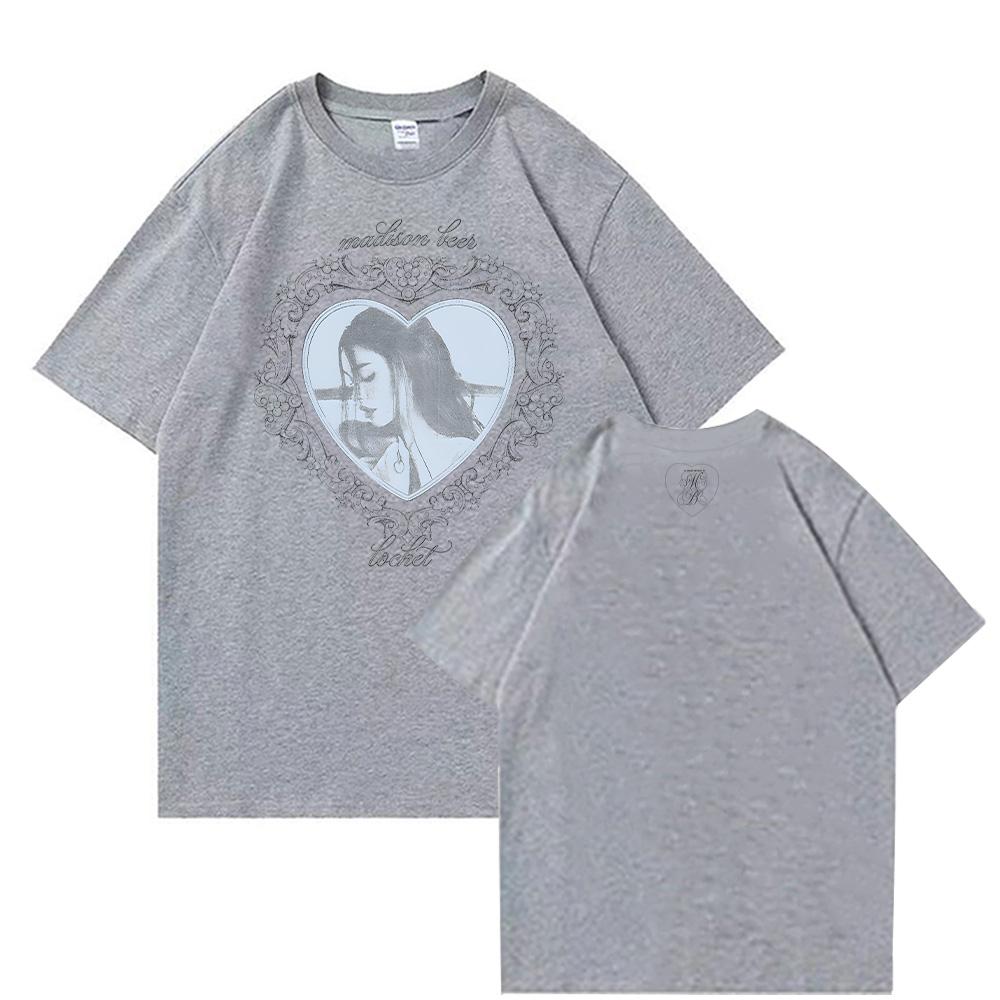 

Madison Beer Locket Merch T Shirts Summer Cotton T-shirt Casual Tees Clothes Comfortable Crew Neck Y2K Streetwear XS сірий колір