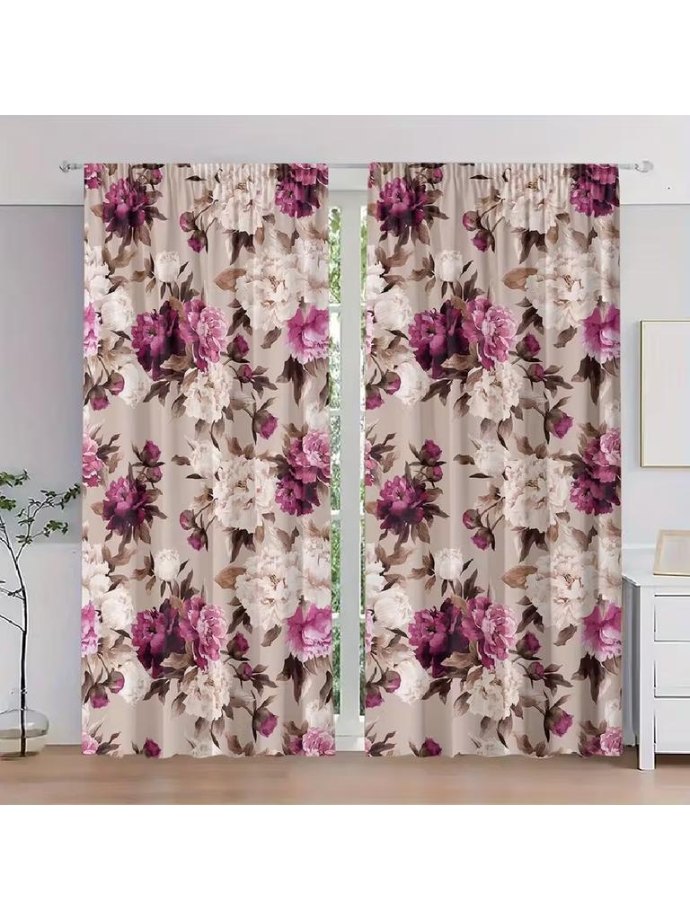 Set Of 2 Peony Floral Pattern Curtains Designed Light Blocking Premium Material Suitable Living Room Bedroom Da Elegant Made Polyester Great Window