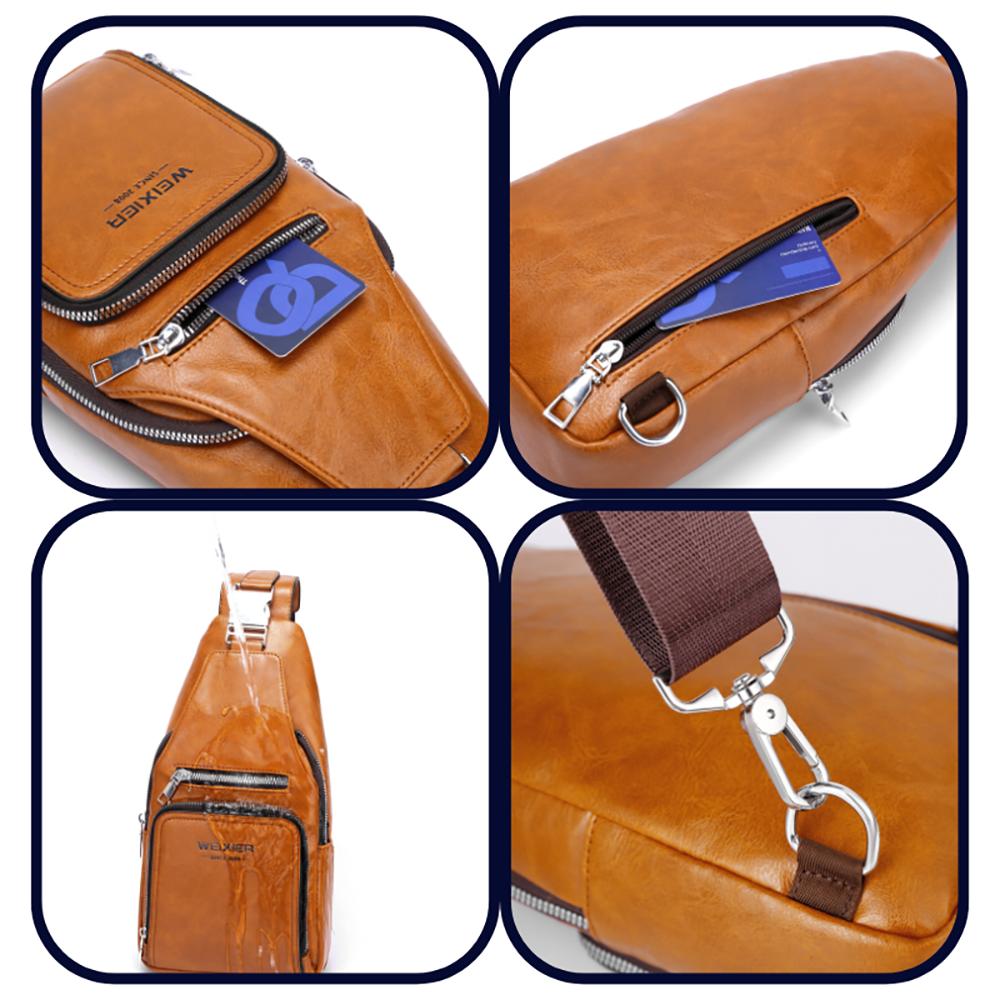 WEIXIER Bolso Bandolera de Cuero para Hombre Crossbody Hombro Pecho Impermeable Casual Mochila de Día para Viajes Deportes al Aire Libre