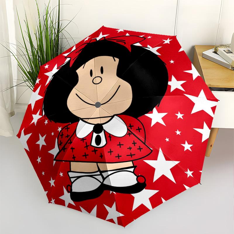 Mafalda's Polka Dot Adventure Automatic Umbrella Compact 8-Rib Design Foldable Design All-Season Umbrella for Travel Fashionable Wedding Party Gift