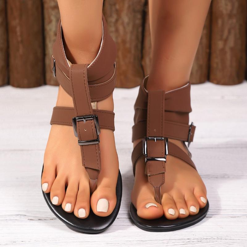 Mode Persönlichkeit Zehensandalen Damen 2025 Sommer Neu Vielseitig Mode Flach Niedriger Absatz Ausschnitt Römer Strandschuhe
