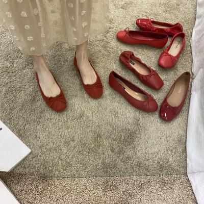 Bow Light Mouth Flat Bottom Small Red Single Shoes Women's Shoes 2024 New Spring and Autumn Wedding Shoes Ballet Spring and Autumn Shoes
