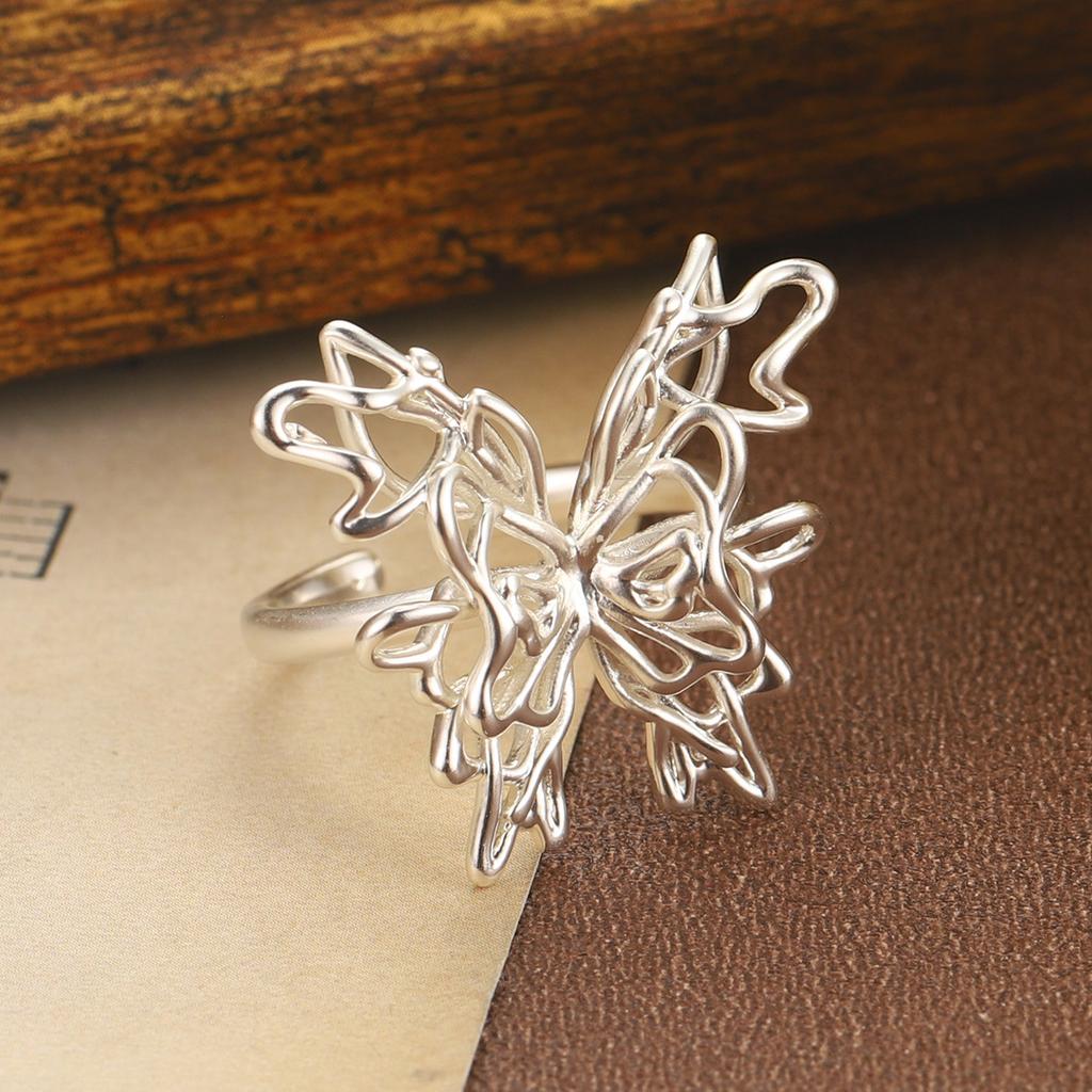 Versatile Simple Butterfly Ring Hollow Personality Niche High Fashion Open Ring Adjustable Design Sense Jewelry Women
