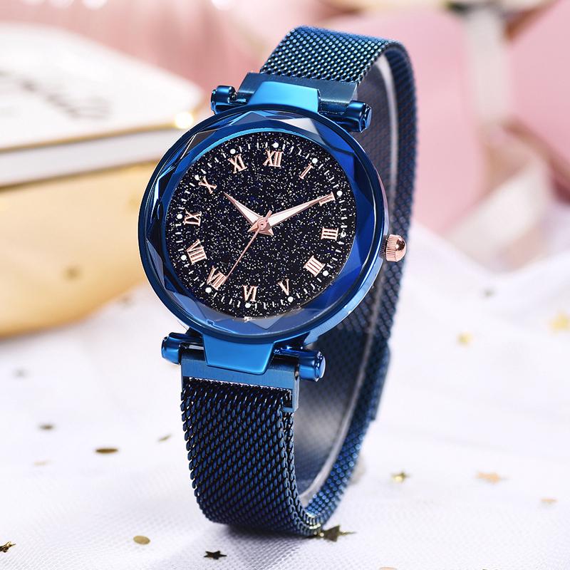 Reloj Mujer Women's Fashion Starry Sky Watches For Women Dress Magnet Buckle Mesh Belt Quartz Watch Zegarek Damski