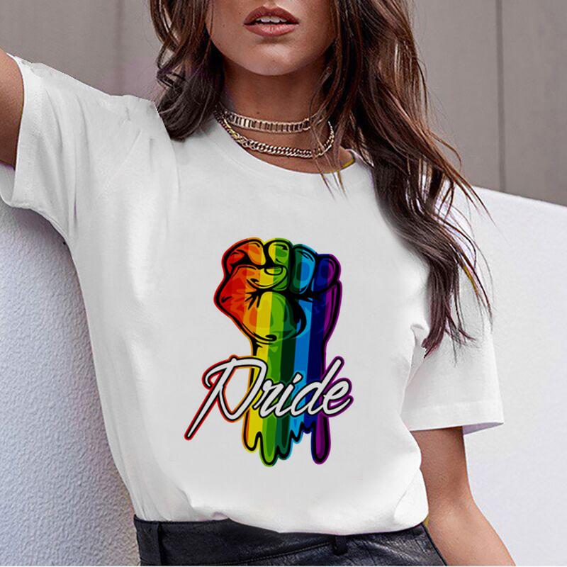 

Футболка Lesbian Rainbow Harajuku Women Lgbt Funny Cartoon T Shirt Ullzang Gay Pride Printed Shirt M білий