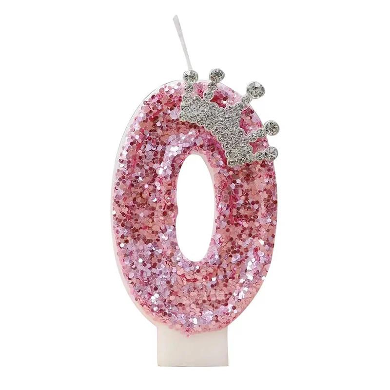 Cake Numeral Candles 0-9 Birthday Candle Pink Colour Creative Candle Princess Crown Girl Happy Birthday Candle Party Decoration