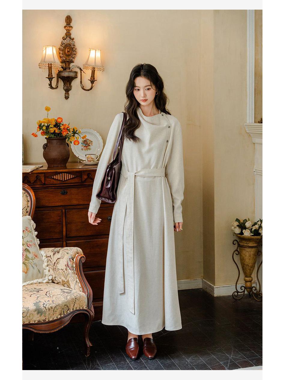 

Women s French Stand Collar Belted Long Dress - Early Spring 2026, Elegant and Stylish with a High-End Waist-Cinched Design. Extra Large серебряный серый