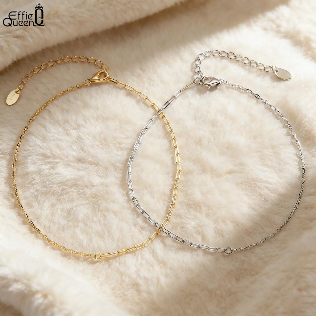 Effie Queen Fashion Simple Paperclip Link Chain Anklet 925 Sterling Silver Sexy Beach Bare Foot Chain Bracelet Jewelry Gift SA26