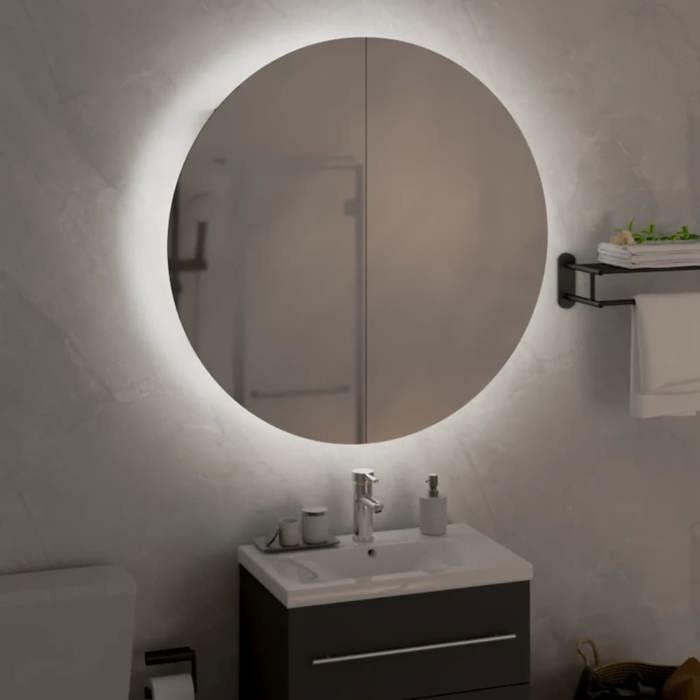 VidaXL Armoire de Salle de Bain Miroir Rond et LED Armoire de Rangement Meuble-lavabo de Toilette Maison Intérieur Noir 345588