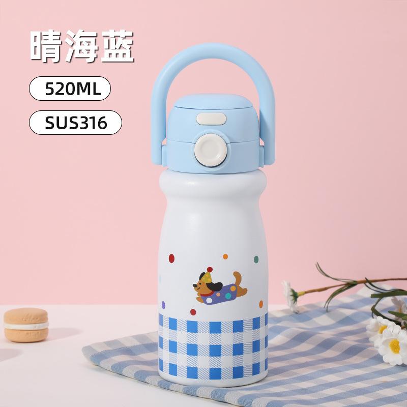 Water bottle Children's portable thermos cup Stainless steel bounce cover Student straw water cup