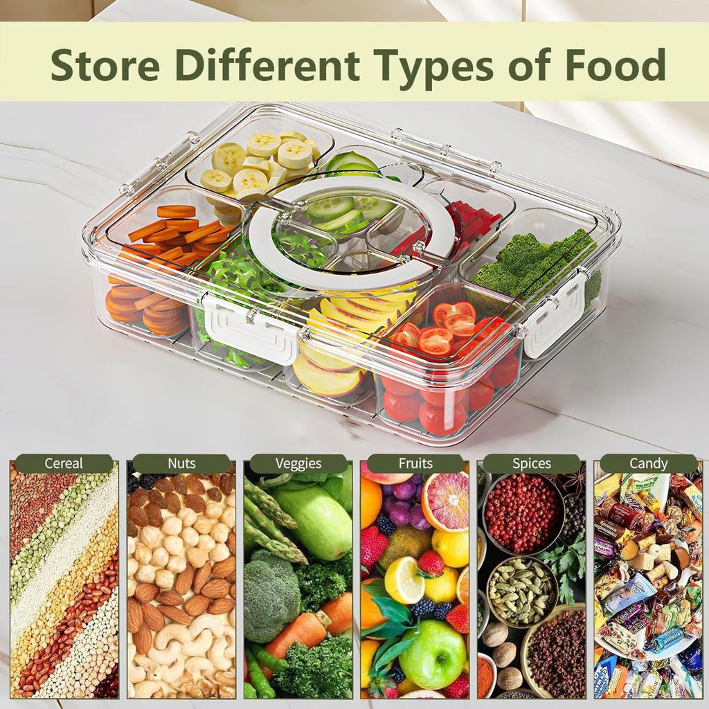 Snack Containers 8 Compartments Reusable Snack Boxes Organizer Veggie Tray Storage For Home Nuts Fruits Candy Condiments Kitchen