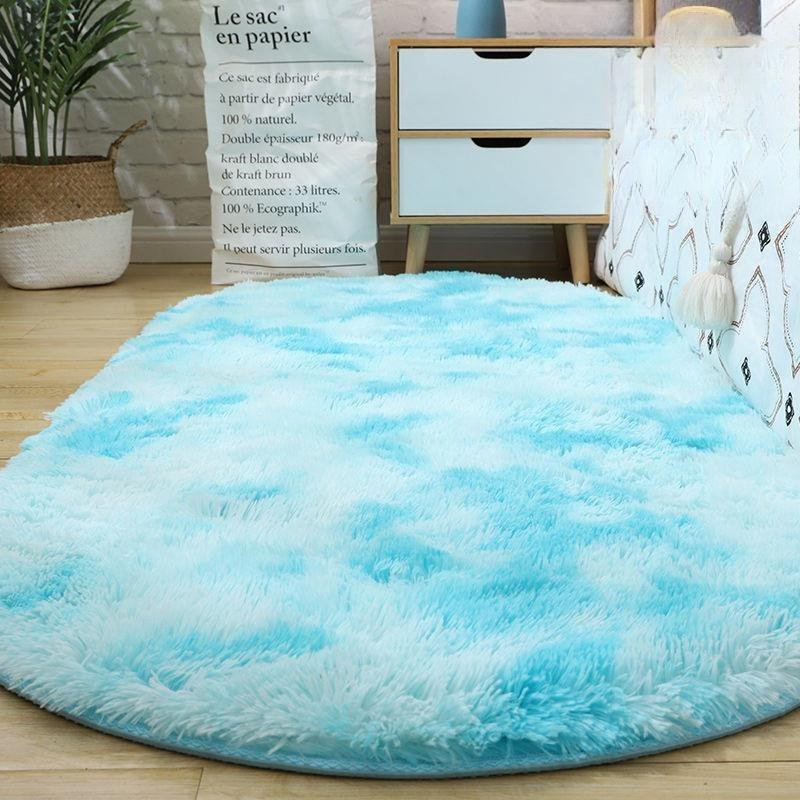 Oval Silk Wool Carpet Bedroom Cute Girl Bedside Blanket Bay Window Mat Living Room Tea Table Full Blanket Washable