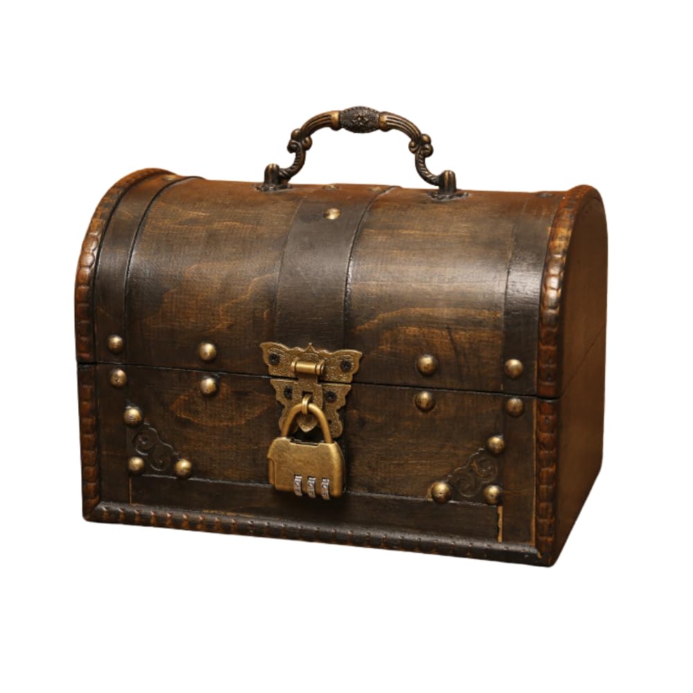 ideamall Сундук сокровищ, Деревянный ящик для хранения с крышкой, Античный стиль, Ретро декор (Набирать номер)
