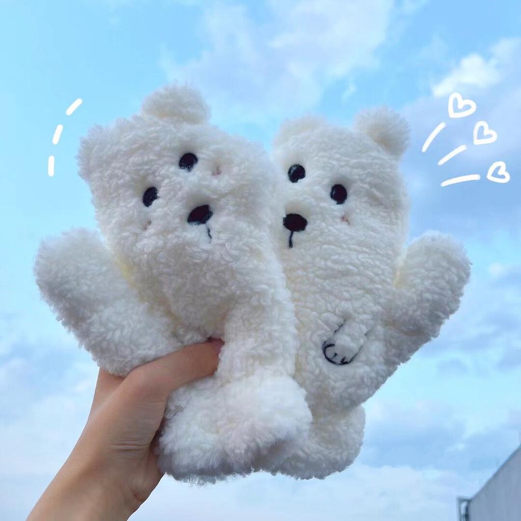 Urocze rękawiczki miśki z aksamitu teddy dla kobiet na zimę w stylu koreańskim plus aksamitne pogrubienie do utrzymywania ciepła zimą studenci jeżdżące wiatroodporne na szyję