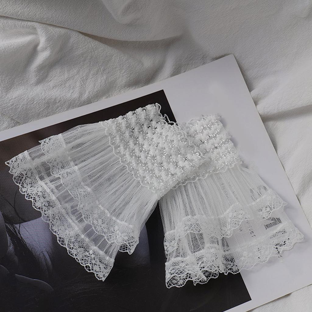 Puños de Encaje Plisado para Mujer Puños Desmontables para Camisa Puños Falsos Anti-uv Accesorios para Boda