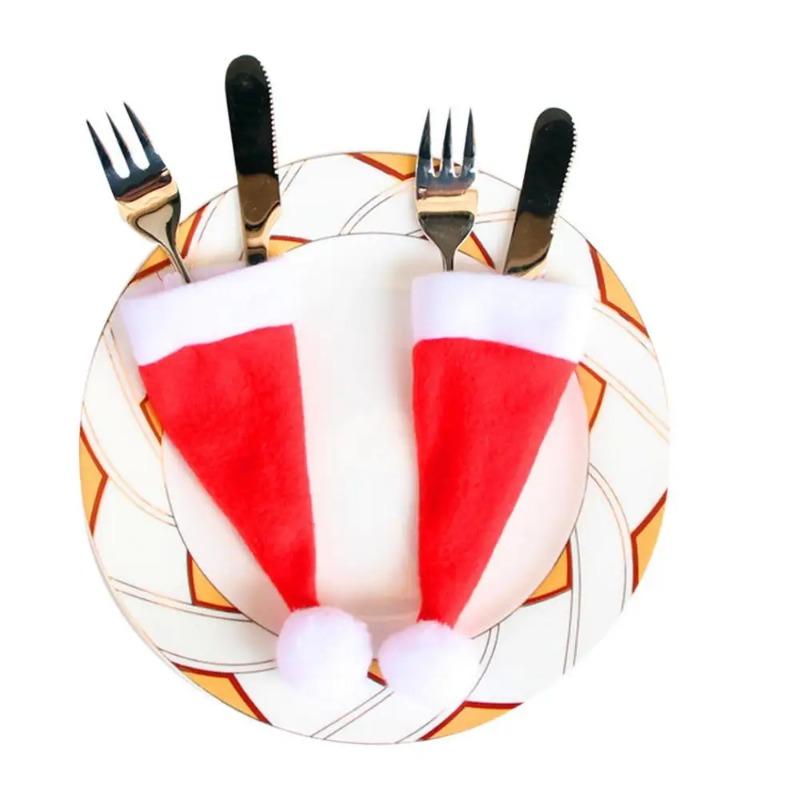 5/10pcs Christmas Decoration Supplies Christmas Hats Tableware Pockets Knife Fork Holder