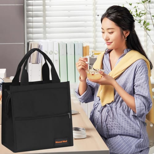 WOOOOF WOOF Lunch Bag, Insulated Lunch Bag, Large Capacity, Bento Box Bag, Front Zipper Pocket, Handle, Insulated Interior, Lightweight, Durable, Unis