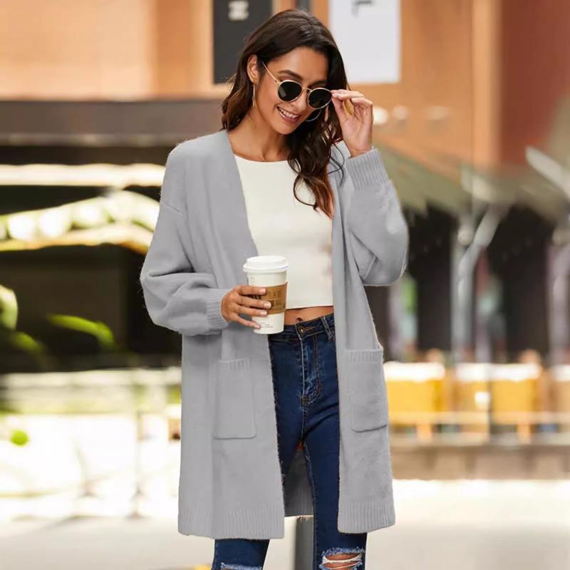 Autumn and Winter New Style Women's Knitted Casual Pocket Knitted Cardigan Sweater Long Sleeves Loose