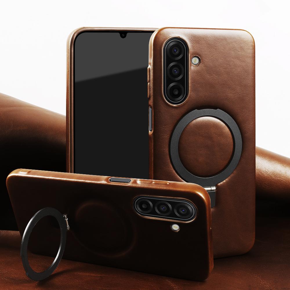 Magnetic Bracket Ring Genuine Leather Case For Samsung Galaxy A17 A07 A36 A16 A26 A56 A55 A35 A13 A06 A34 A54 Phone Back Cover