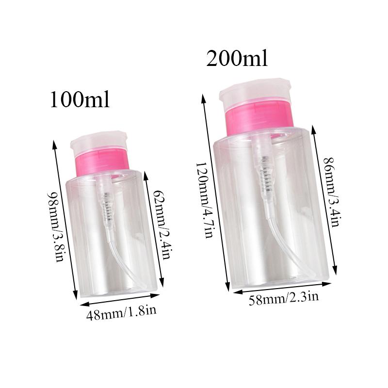 100ml 200ml Portable Travel Refillable Bottle Empty Plastic Nail Polish Remover Alcohol Liquid Press Pumping Dispenser Bottle