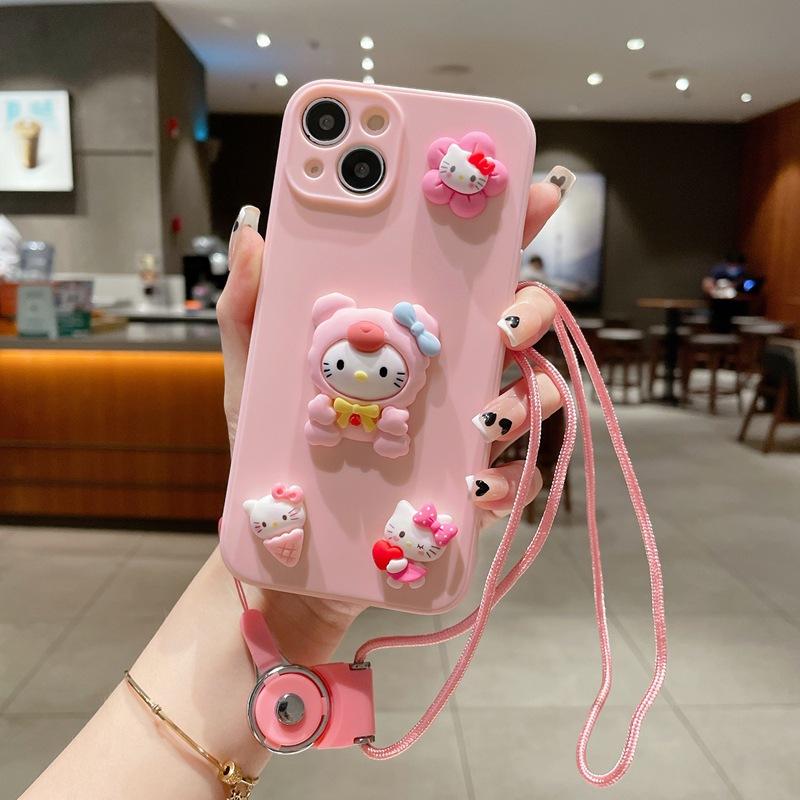 Applicable to iphone17 mobile phone case Apple 16promax three-dimensional cartoon 15 cute KT Melody 14 lanyard