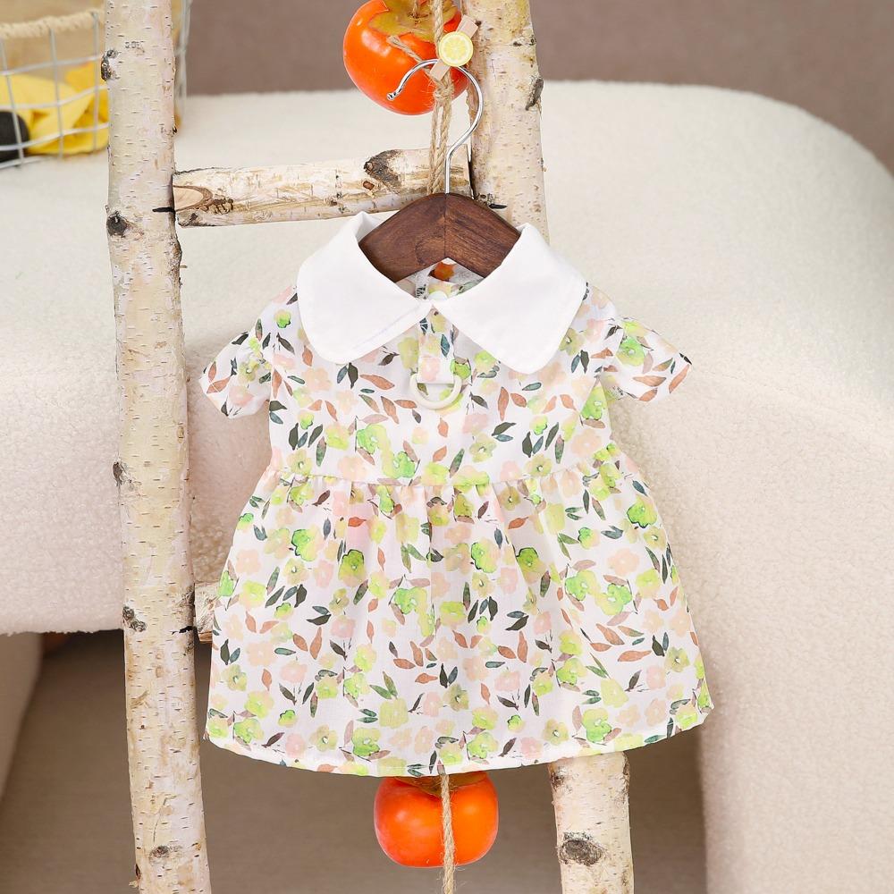 

Тонкое весенне-осеннее платье для домашней кошки, пасторальное цветочное, против выпадения шерсти, юбка для пуделя, милый кукольный воротник, кошачья юбка 2XL (13-9 kg)