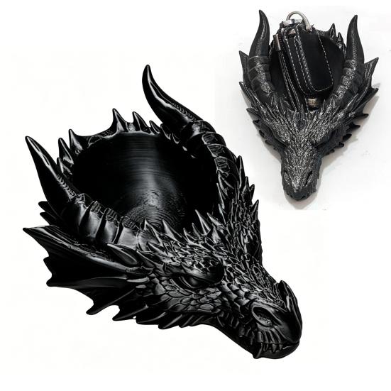 Dragon Head Organizer Tray & Candle Holder, 3D Printed Resin Decorative Dish for Keys, Jewelry, Earrings, Gothic Home Desk Entryway Decor