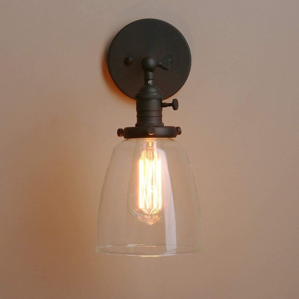 Vintage Glass Lampshad Glass Wall Lamps Industrial Single Sconce Wall Lights Clear Iron Art Wall Mount Light Living Room