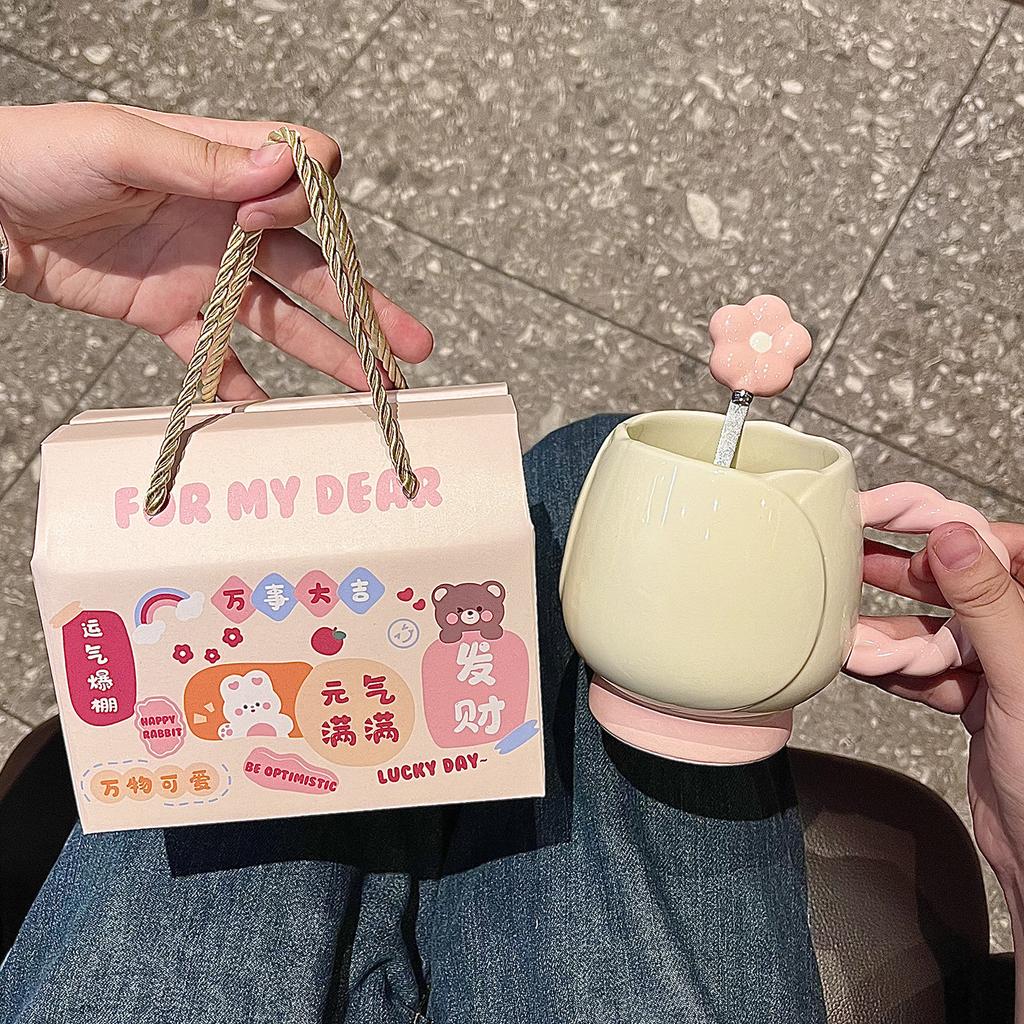 Tulip mug high value ins wind girl heart cup ceramic water cup home office coffee teacup