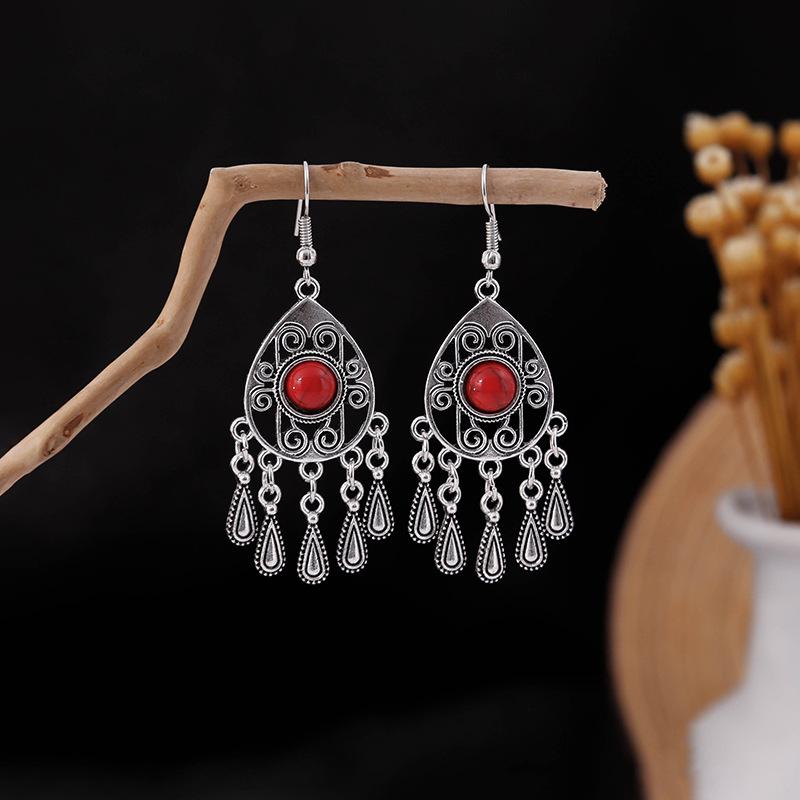 Ethnic Style Long Fringed Earrings, Bohemian Minority Blue Turquoise Tourist Attractions Earrings For Women