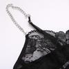 European Sexy Lingerie Set with Metal Chain, Black Lace, See-Through Design, Erotic Cool Spicy Style.