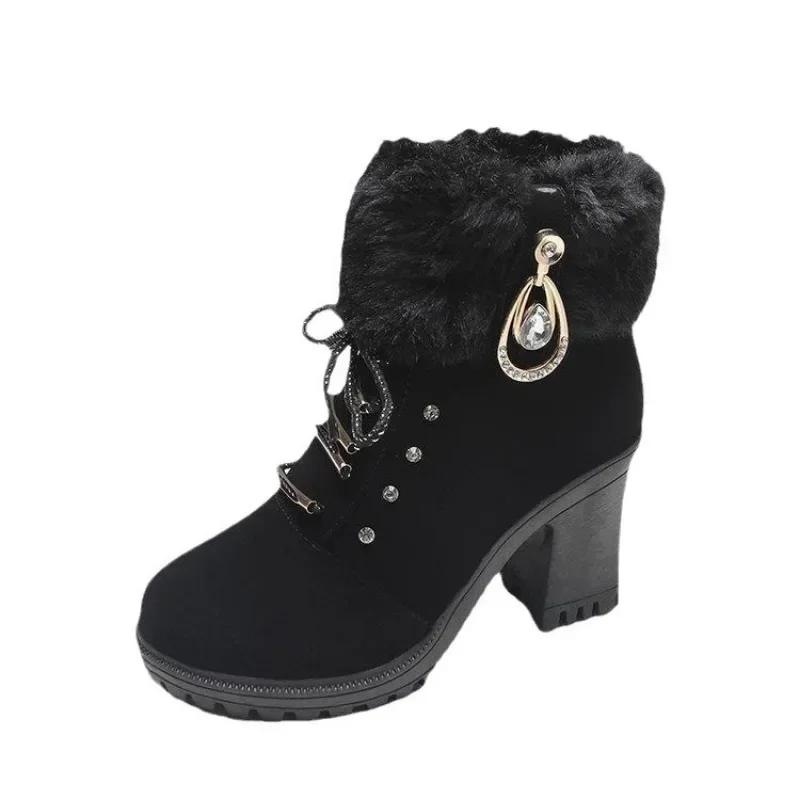 Wildleder Damenstiefel Winter Casual High Heels Schuhe für Damen Neu Kurzes Plüsch High Platform Stiefeletten Vielseitige Kurze Botas Mujer