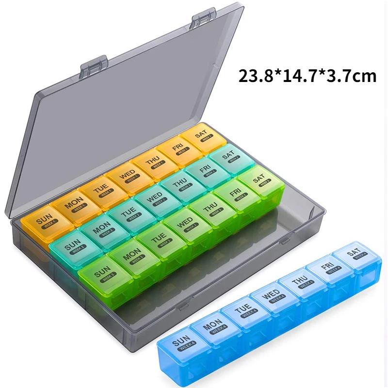 Pill Cases Box Organizer 7 Days 28 Grids 4 Times One Day Portable Travel with Large Compartments for Vitamins Medicine Fish Oils