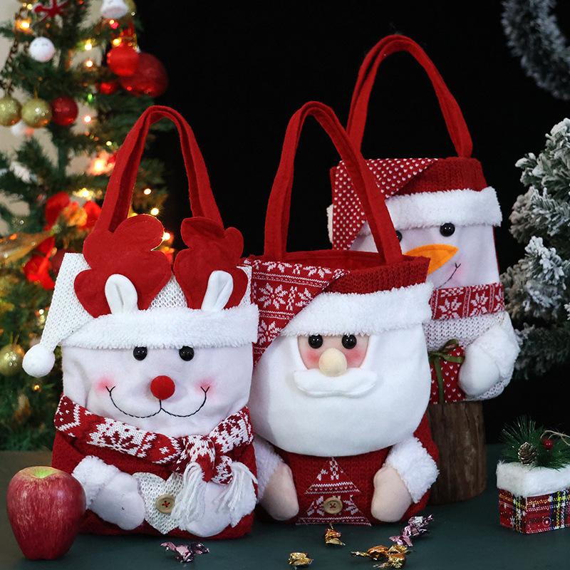 Apple bag,  Red Christmas Knitted Gifts Bags Candy Bags OldMan Snowman Elk Tote Bag Candy Storage Pouches Christmas Decoration