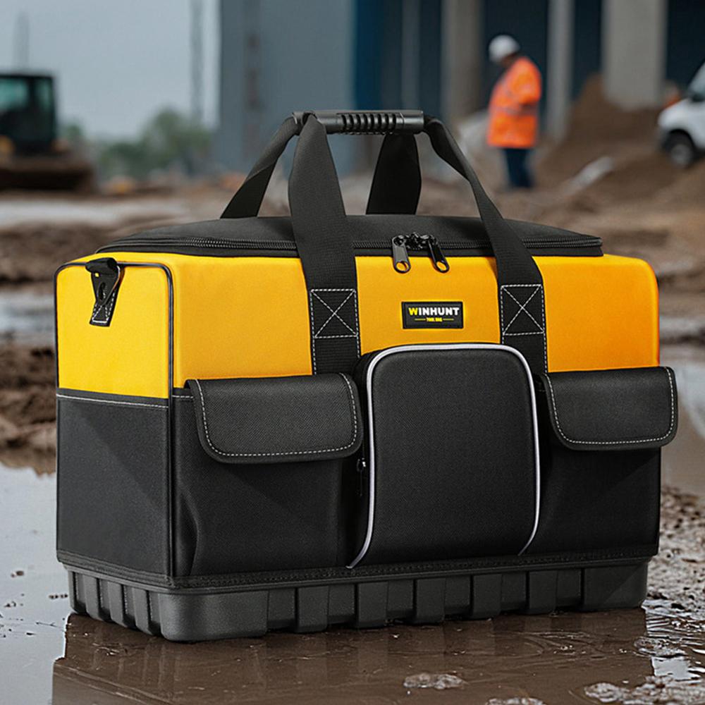Electrician Tool Bag with Shoulder Strap Hard Bottom Multi-Pocket Large Organizer Multi-Function Tool Storage Tote for Hand Tool