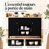 Kitchen Island with Pull-Out Dining Table, Cabinet with Countertop in Light Wood Look, Two Divided Drawers, Doors and Open Storage Compartments, Black