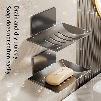 1pc Black Carbon Steel Soap Box Non Perforated Wall Mounted Bathroom Soap Box Bathroom Soap Holder Soap Storage Rack 2025